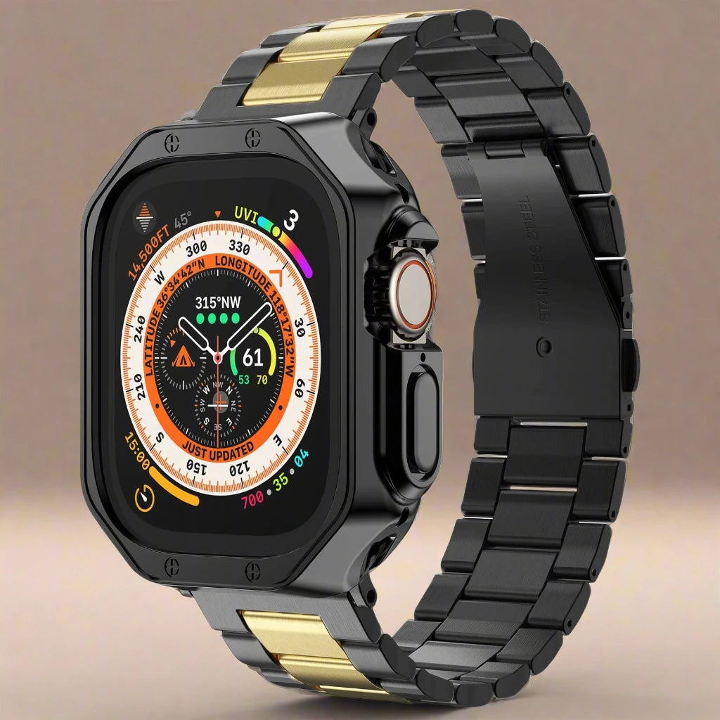 EliteGuard™ Stainless Steel Band & Protective Case for Apple Watch Ultra 3, Ultra 2, Ultra, Series 11–4 (49mm–40mm)