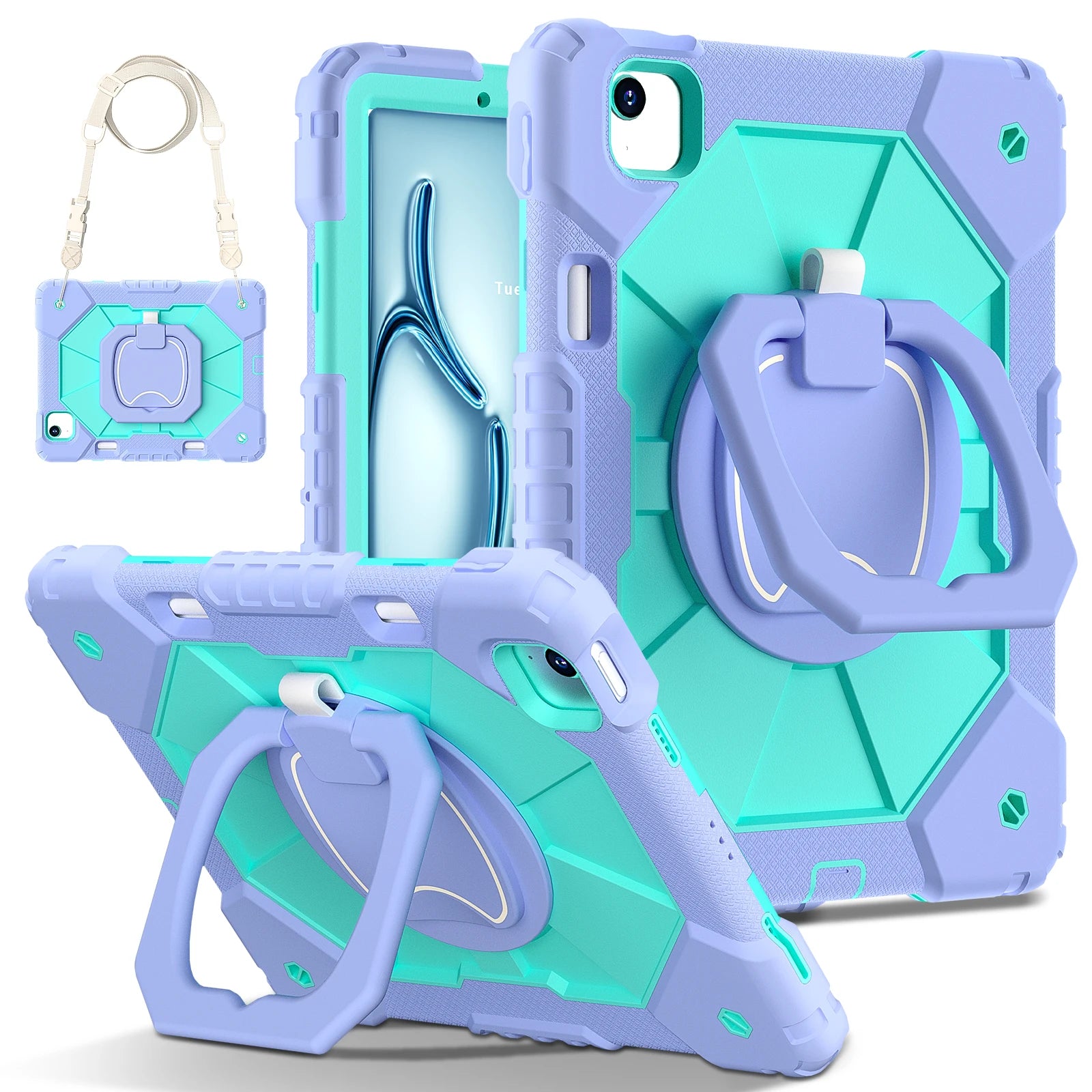 Shockproof Armor Stand Case with Kickstand & Hand Strap for iPad Mini, iPad Air & iPad Pro