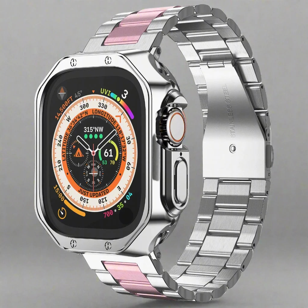 EliteGuard™ Stainless Steel Band & Protective Case for Apple Watch Ultra 3, Ultra 2, Ultra, Series 11–4 (49mm–40mm)