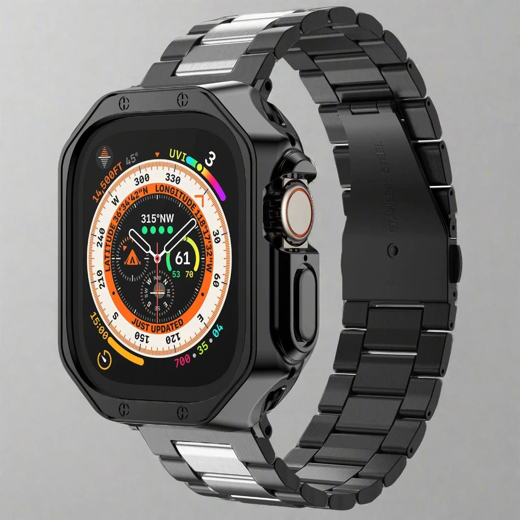 EliteGuard™ Stainless Steel Band & Protective Case for Apple Watch Ultra 3, Ultra 2, Ultra, Series 11–4 (49mm–40mm)
