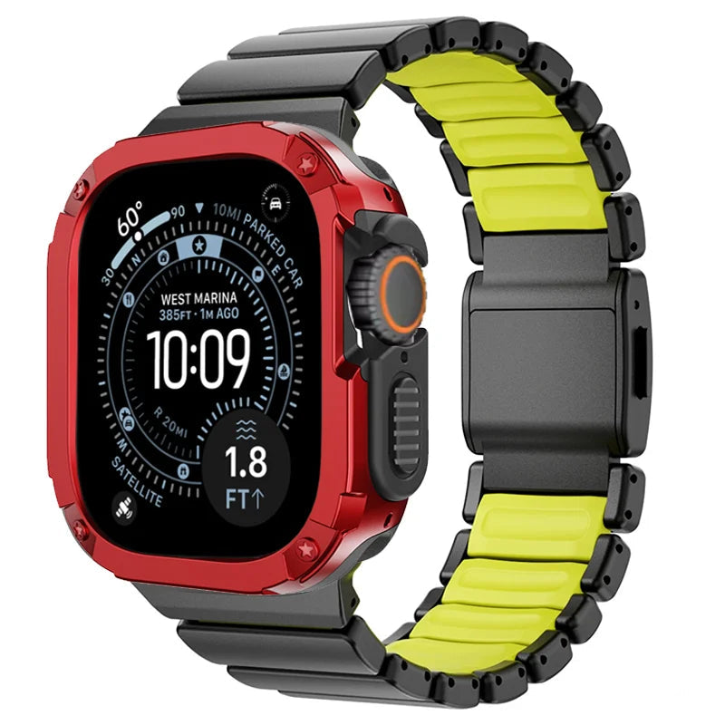TitanFusion UltraGuard Series — Titanium Metal Band + Rugged Case for Apple Watch Ultra 3, Ultra 2, Ultra 1, Series 11, 10, 9, 8 (49mm / 46mm / 45mm / 44mm)