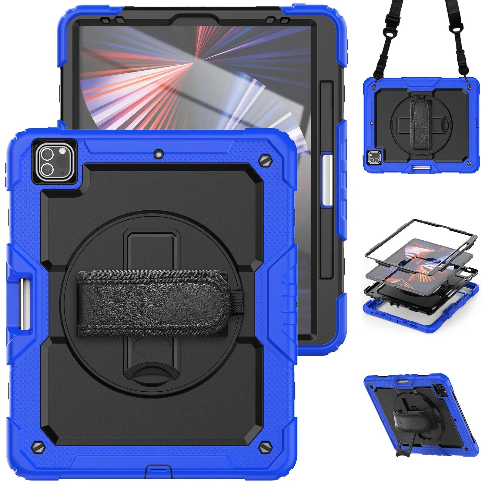 RhinoGuard Shockproof iPad Case with Stand, Hand Strap & Shoulder Strap – Military-Grade Protective Cover for iPad Pro, iPad Air & iPad (All Sizes)