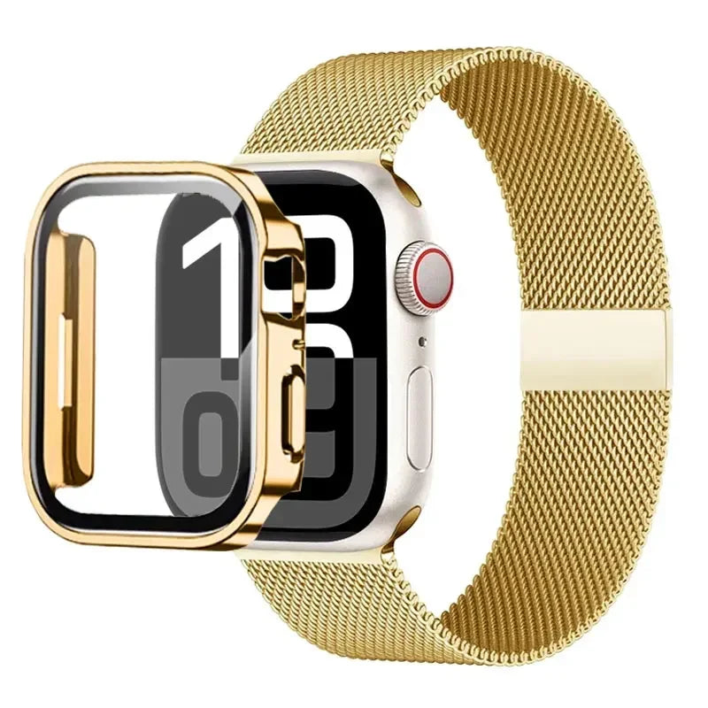 Milanese Stainless Steel Loop Band with Protective Case – Compatible with Apple Watch Ultra & Series 4–10 (40–49mm)