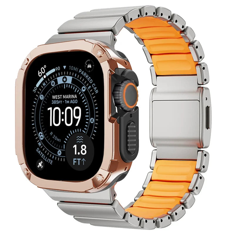 TitanFusion UltraGuard Series — Titanium Metal Band + Rugged Case for Apple Watch Ultra 3, Ultra 2, Ultra 1, Series 11, 10, 9, 8 (49mm / 46mm / 45mm / 44mm)