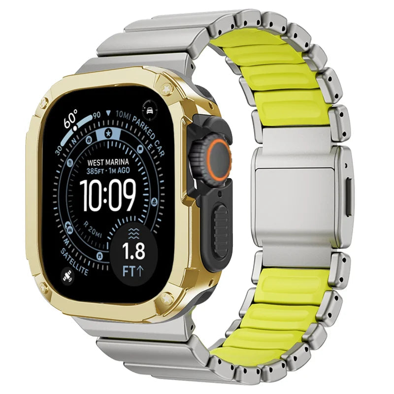 TitanFusion UltraGuard Series — Titanium Metal Band + Rugged Case for Apple Watch Ultra 3, Ultra 2, Ultra 1, Series 11, 10, 9, 8 (49mm / 46mm / 45mm / 44mm)