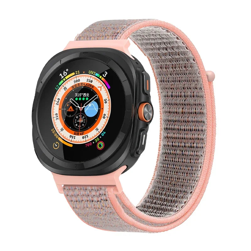 Avontic TrailLoop Pink Sand woven nylon band for Galaxy Watch Ultra and Ultra2 47mm on a clean background