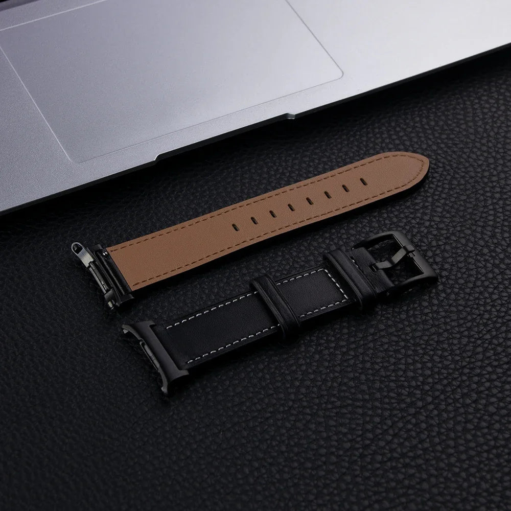 Avontic HeritageFrame Black / Black Hardware leather-style band for Galaxy Watch Ultra and Ultra2 47mm on a clean background