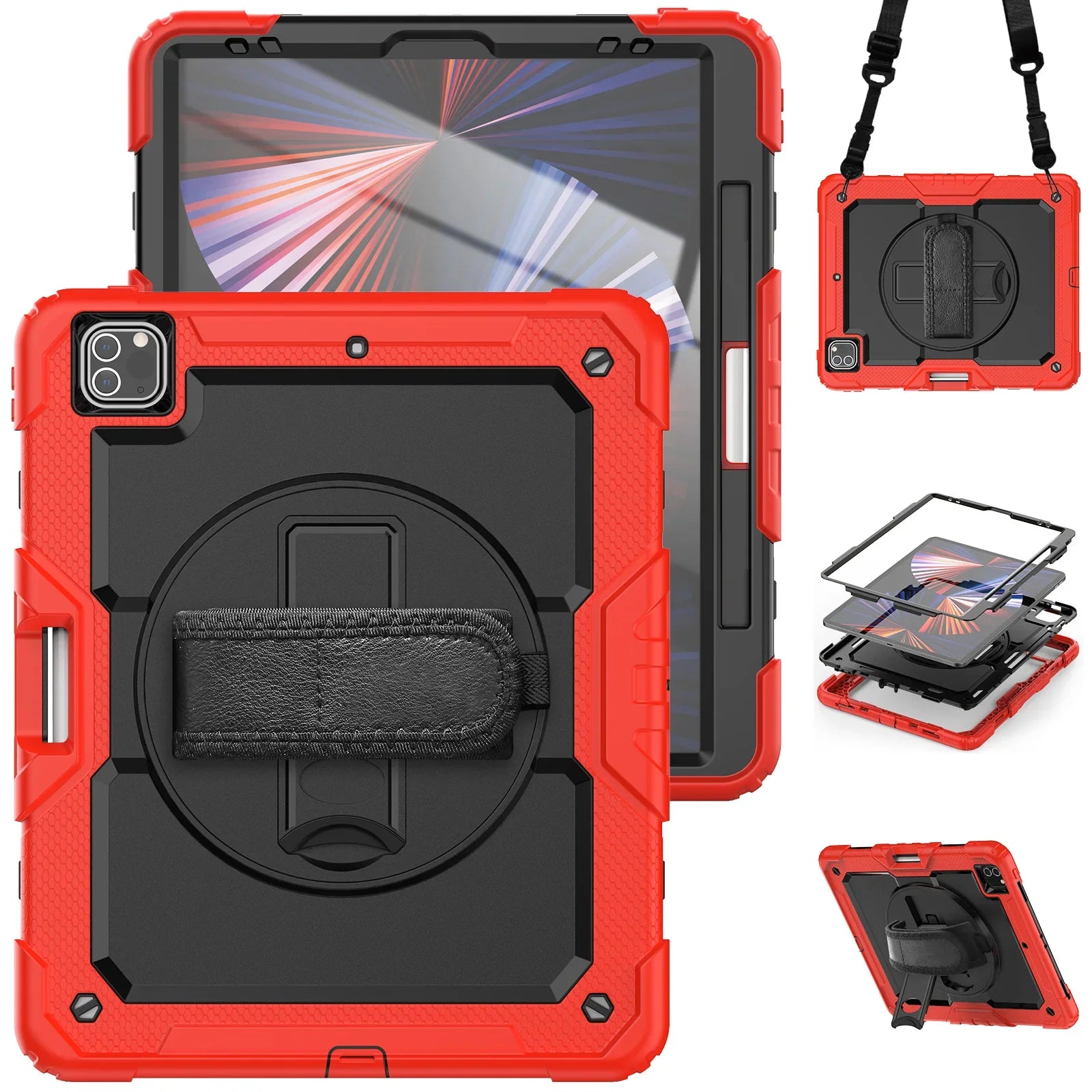 RhinoGuard Shockproof iPad Case with Stand, Hand Strap & Shoulder Strap – Military-Grade Protective Cover for iPad Pro, iPad Air & iPad (All Sizes)
