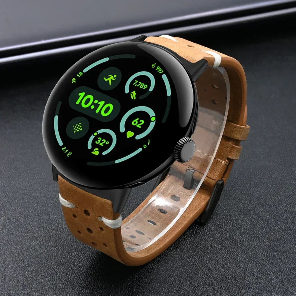 LeatherCraft™ Luxe Band for Google Pixel Watch 4 / 3 / 2 / 1 – Premium Genuine Leather Strap with Polished Stainless Steel Buckle