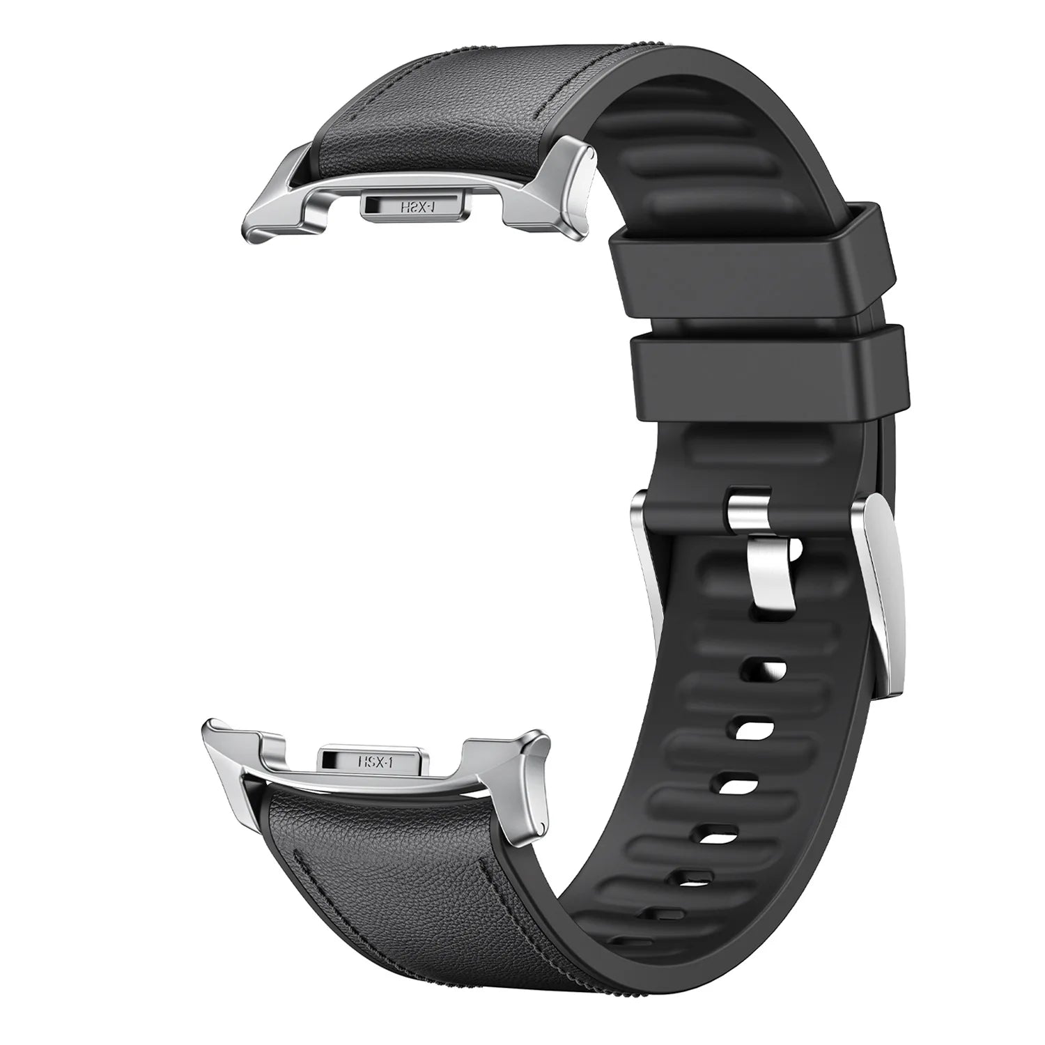 Avontic DuoTexture Black leather-look silicone band for Galaxy Watch9, Watch8 and Watch8 Classic on a clean background