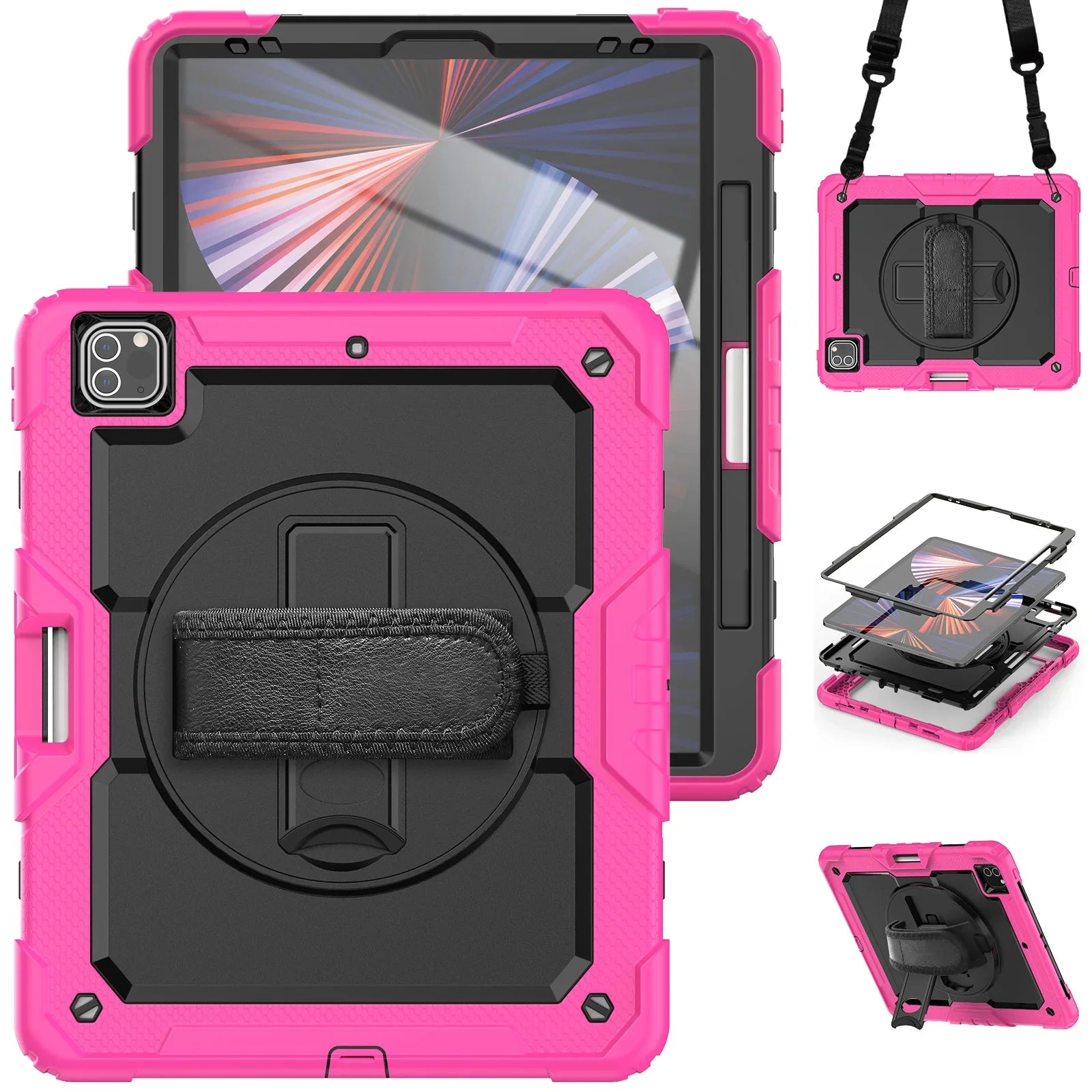 RhinoGuard Shockproof iPad Case with Stand, Hand Strap & Shoulder Strap – Military-Grade Protective Cover for iPad Pro, iPad Air & iPad (All Sizes)