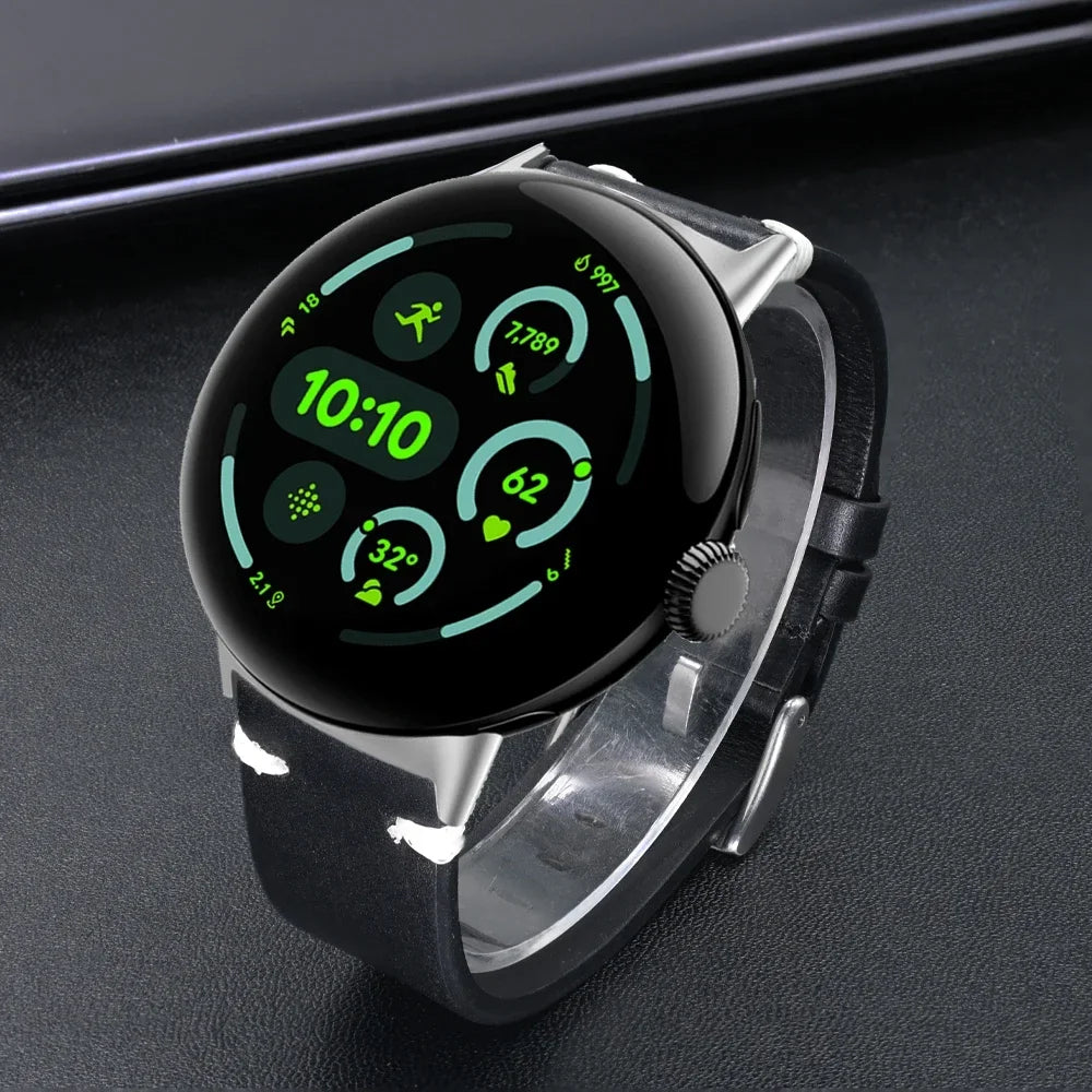 LeatherCraft™ Luxe Band for Google Pixel Watch 4 / 3 / 2 / 1 – Premium Genuine Leather Strap with Polished Stainless Steel Buckle