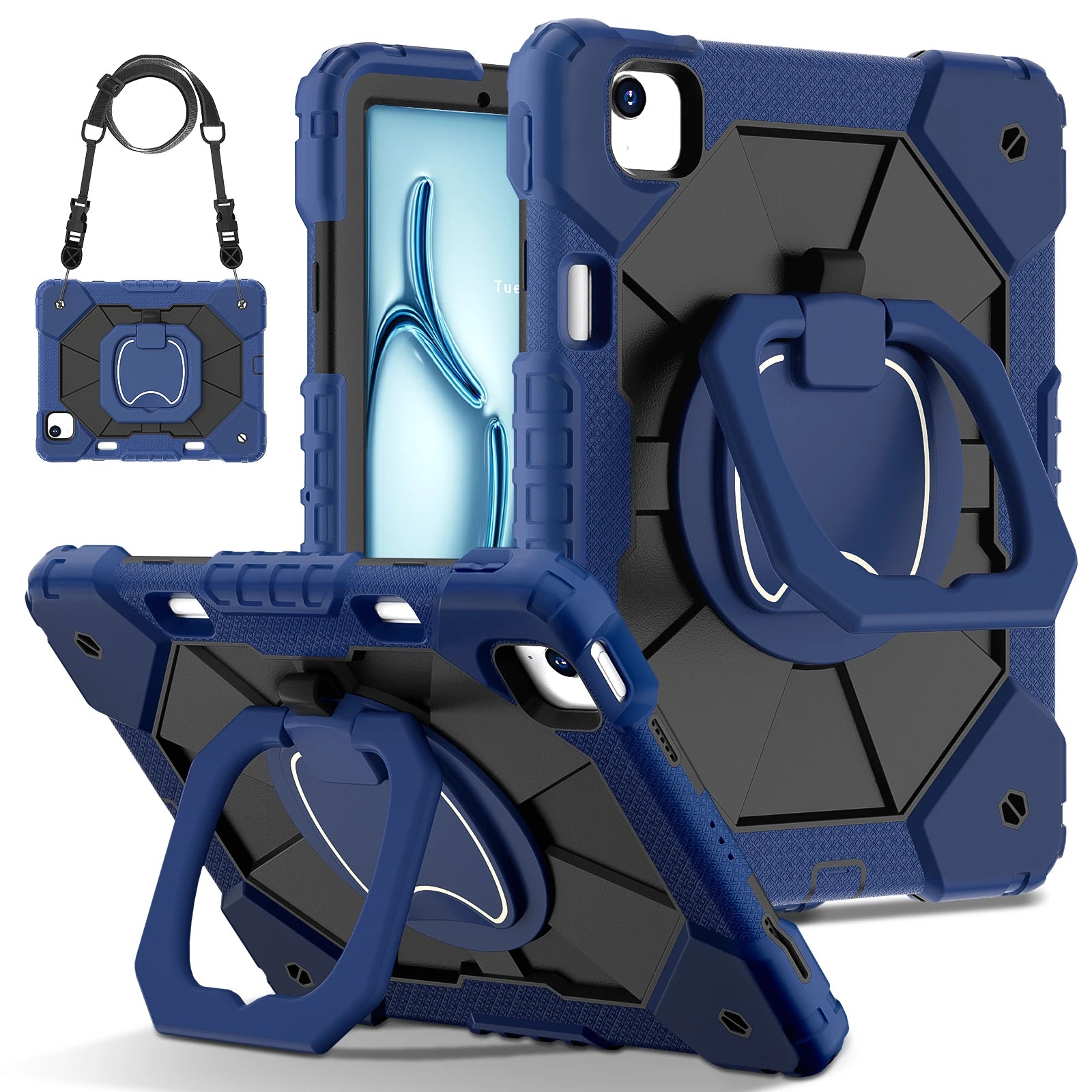 Shockproof Armor Stand Case with Kickstand & Hand Strap for iPad Mini, iPad Air & iPad Pro