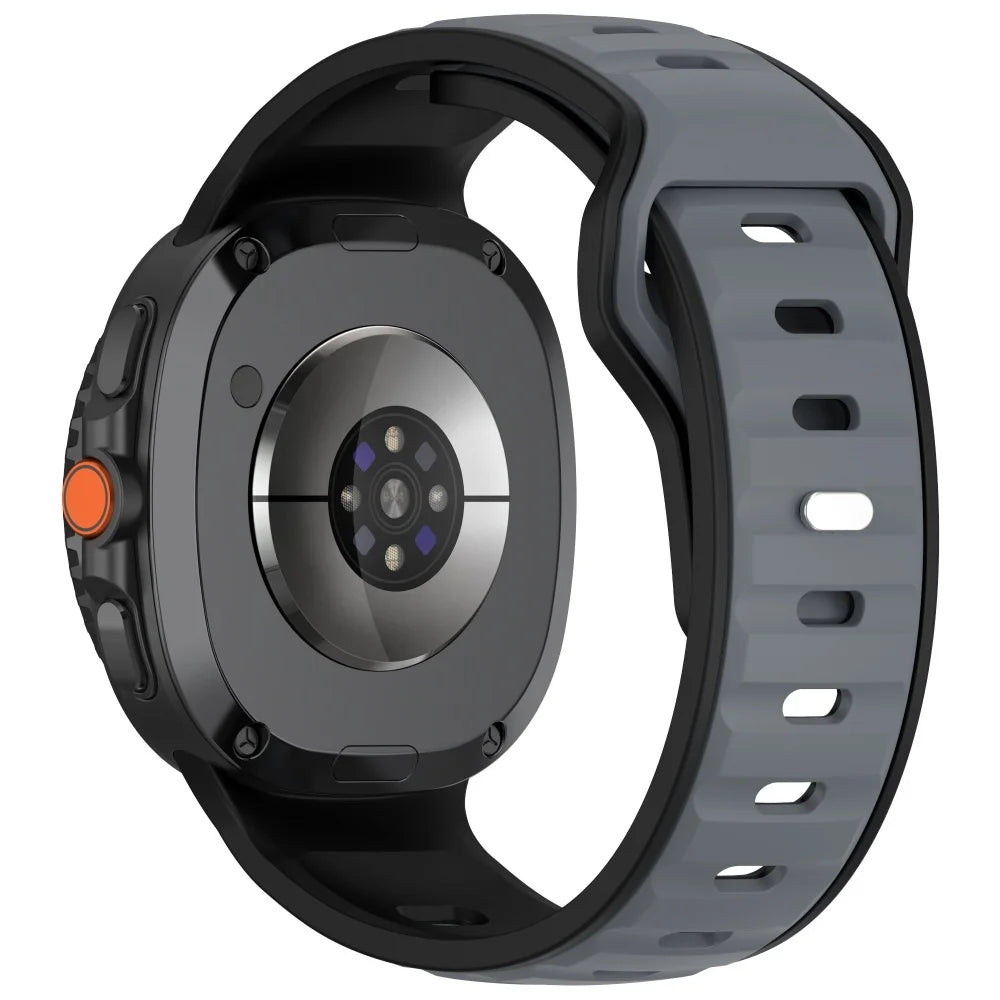 Avontic PulseFlex Black / Gray vented silicone sport band for Galaxy Watch9, Watch8 and Watch8 Classic on a clean background