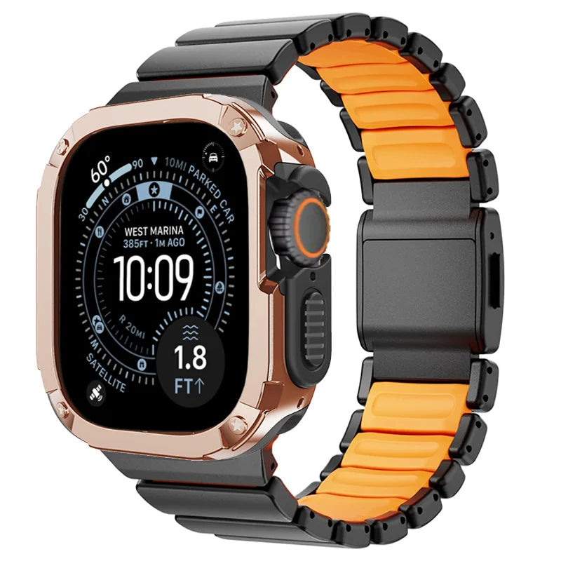 TitanFusion UltraGuard Series — Titanium Metal Band + Rugged Case for Apple Watch Ultra 3, Ultra 2, Ultra 1, Series 11, 10, 9, 8 (49mm / 46mm / 45mm / 44mm)
