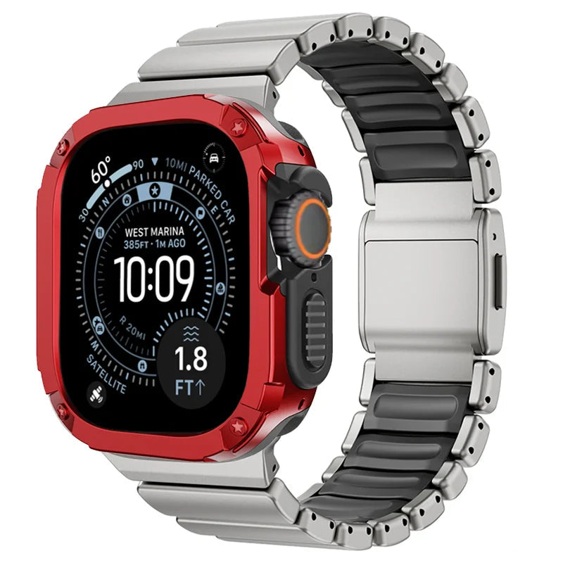TitanFusion UltraGuard Series — Titanium Metal Band + Rugged Case for Apple Watch Ultra 3, Ultra 2, Ultra 1, Series 11, 10, 9, 8 (49mm / 46mm / 45mm / 44mm)