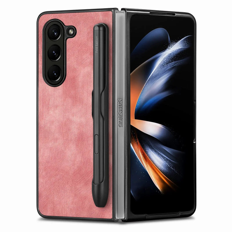 Retro Case for Samsung Galaxy Z Fold 5 Fashion with Pen Holder Elegant Touch Slim Thin Anti-Drop Protection Phone Cover Avontic