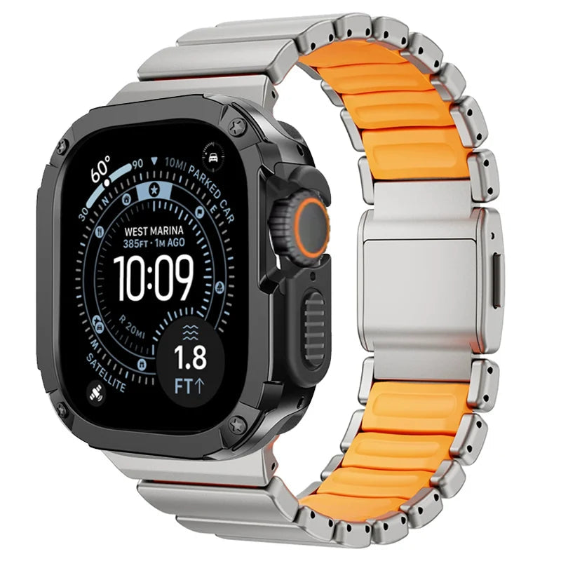 TitanFusion UltraGuard Series — Titanium Metal Band + Rugged Case for Apple Watch Ultra 3, Ultra 2, Ultra 1, Series 11, 10, 9, 8 (49mm / 46mm / 45mm / 44mm)