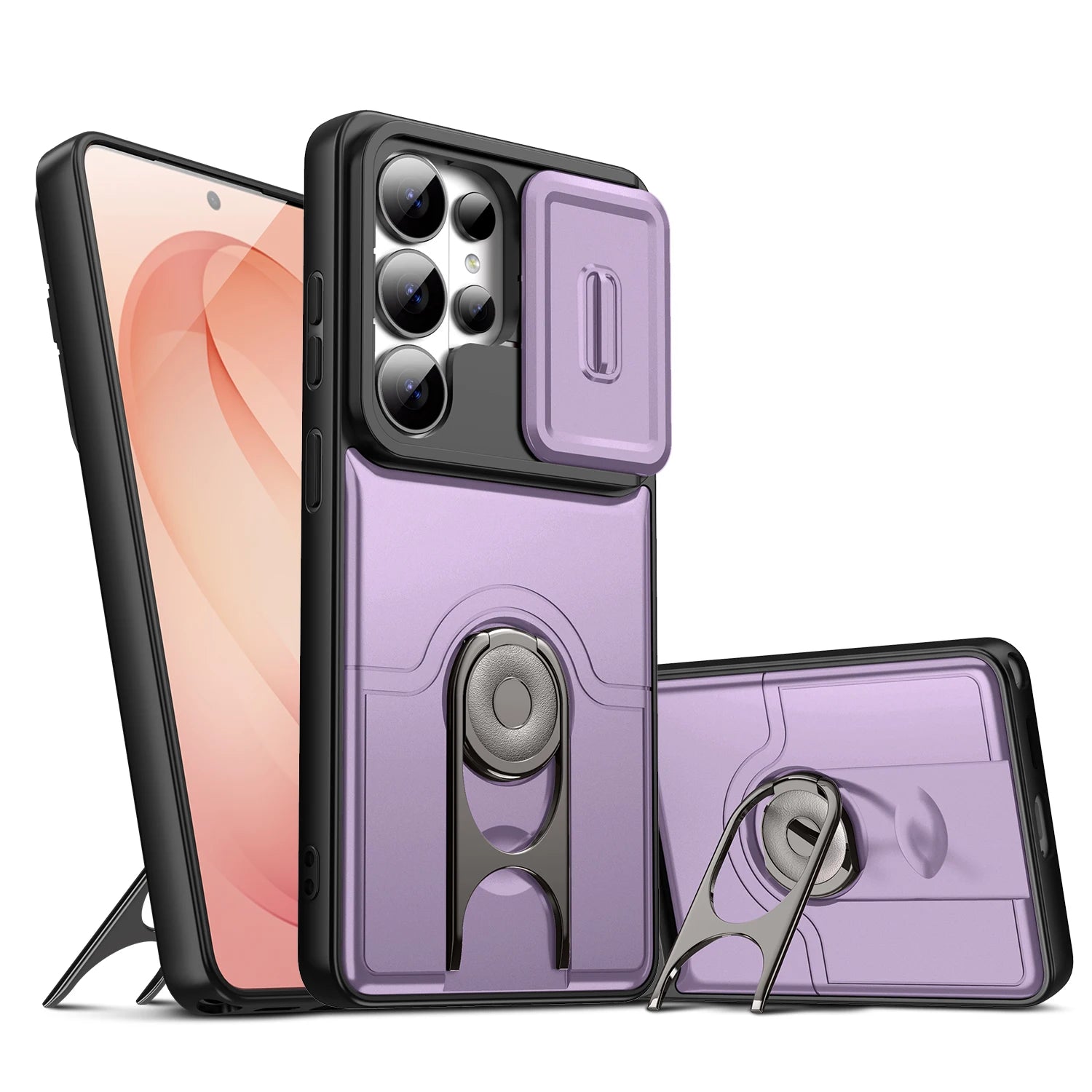 ArmorSlide Pro Magnetic Ring Case for Samsung Galaxy S26 S25 S24 Ultra with Camera Cover Kickstand