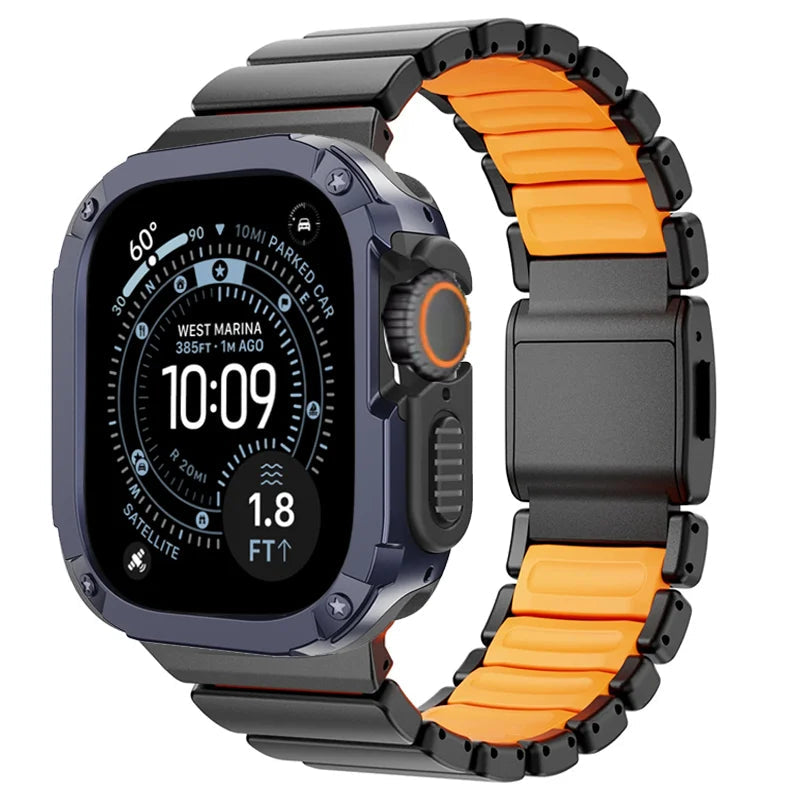 TitanFusion UltraGuard Series — Titanium Metal Band + Rugged Case for Apple Watch Ultra 3, Ultra 2, Ultra 1, Series 11, 10, 9, 8 (49mm / 46mm / 45mm / 44mm)
