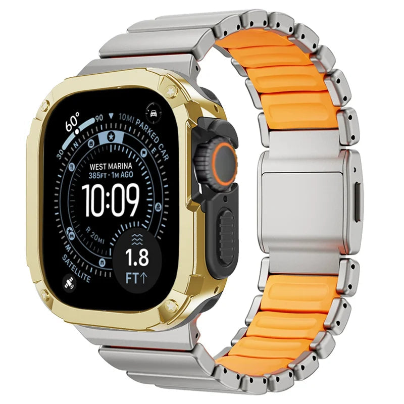 TitanFusion UltraGuard Series — Titanium Metal Band + Rugged Case for Apple Watch Ultra 3, Ultra 2, Ultra 1, Series 11, 10, 9, 8 (49mm / 46mm / 45mm / 44mm)