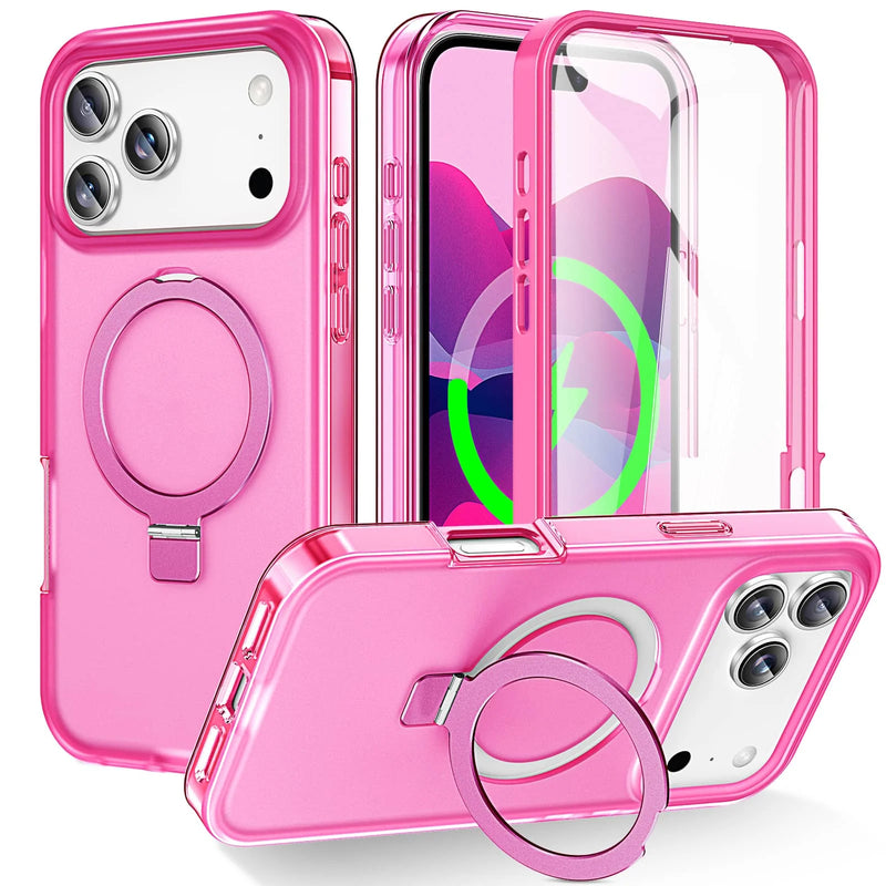 iPhone 17 Pro Max Shockproof Ring Kickstand Case with Built-in Screen Protector – Full-Body Dual-Layer MagSafe Cover