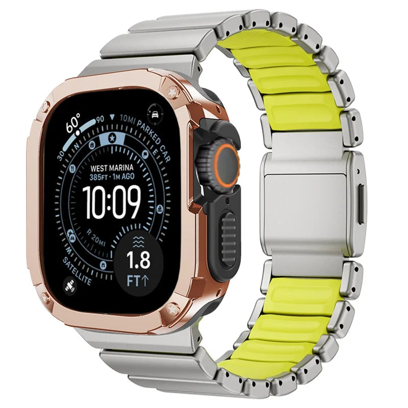 TitanFusion UltraGuard Series — Titanium Metal Band + Rugged Case for Apple Watch Ultra 3, Ultra 2, Ultra 1, Series 11, 10, 9, 8 (49mm / 46mm / 45mm / 44mm)