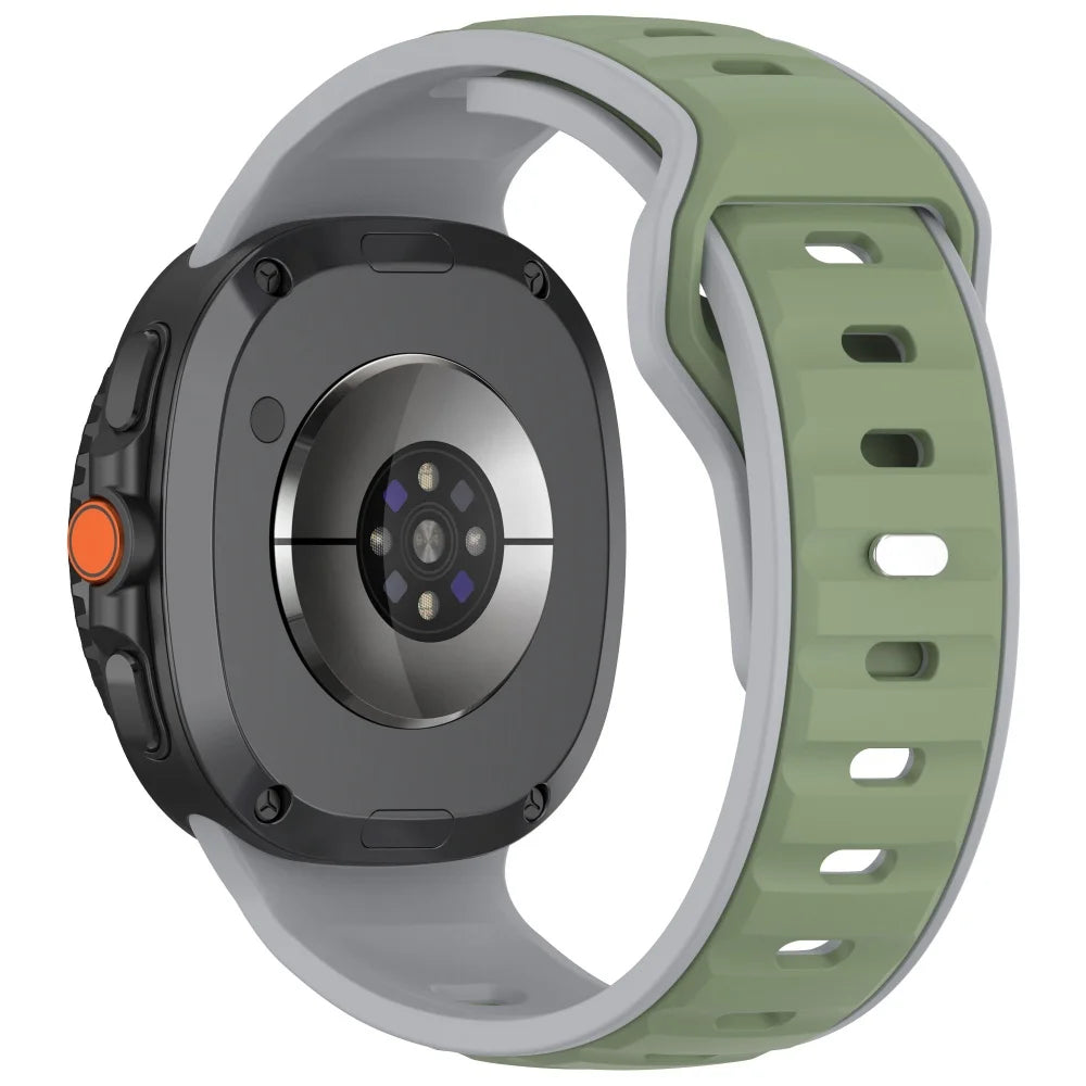 Avontic PulseFlex Gray / Green vented silicone sport band for Galaxy Watch9, Watch8 and Watch8 Classic on a clean background