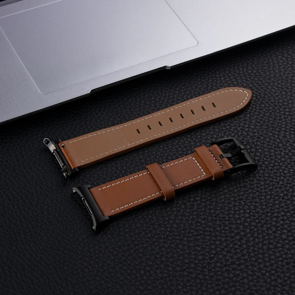 Avontic HeritageFrame Brown / Black Hardware leather-style band for Galaxy Watch Ultra and Ultra2 47mm on a clean background