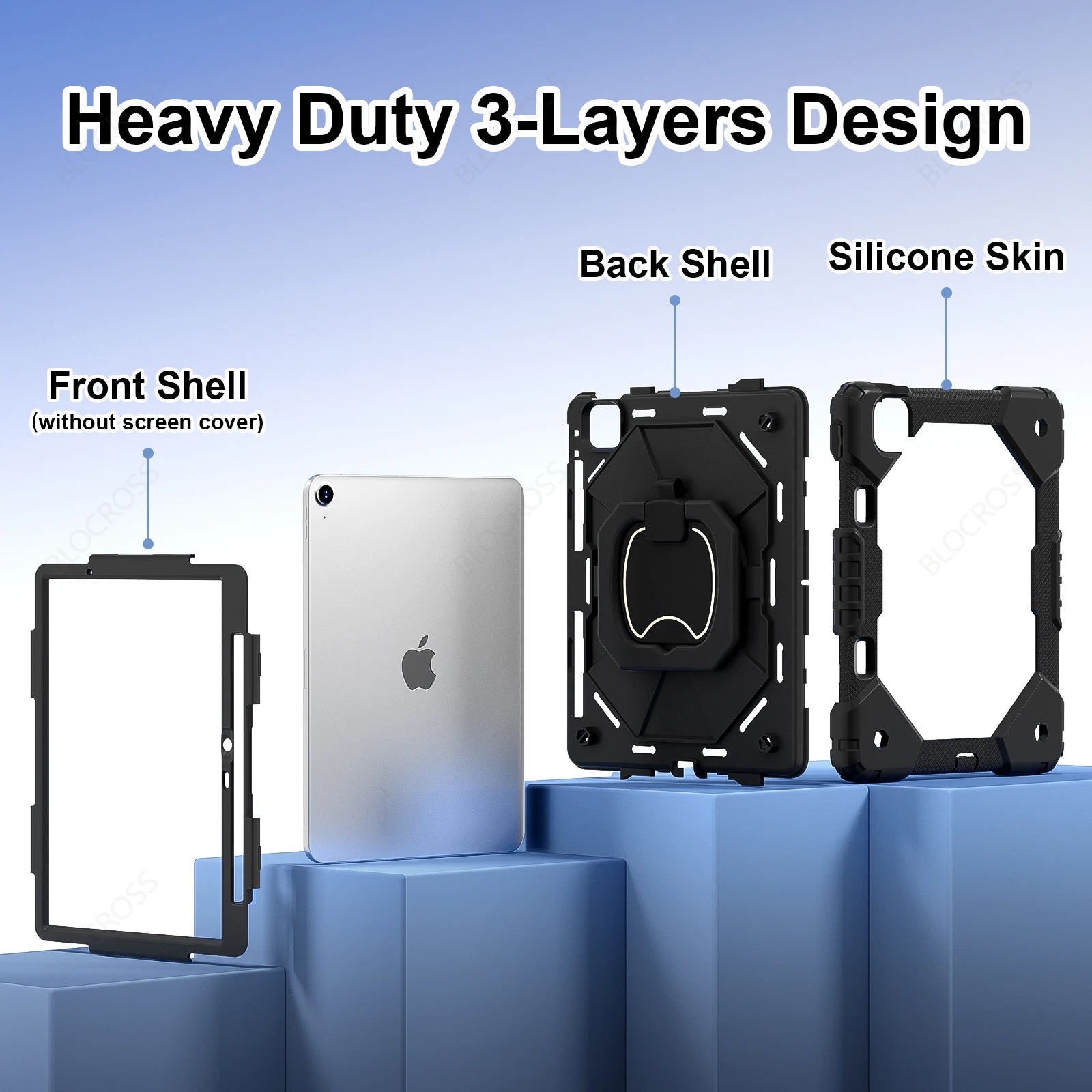 Shockproof Armor Stand Case with Kickstand & Hand Strap for iPad Mini, iPad Air & iPad Pro