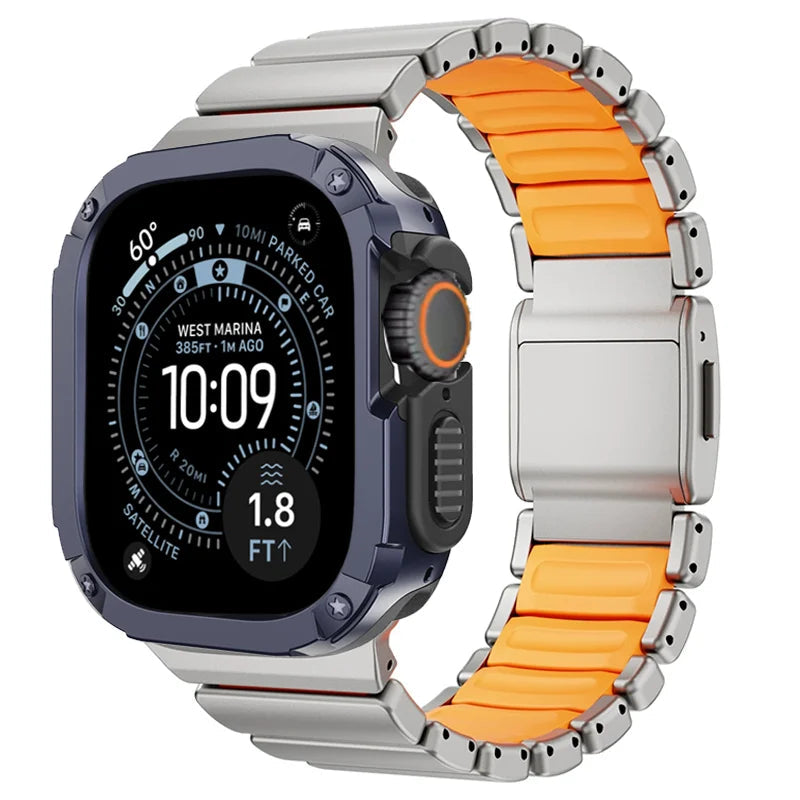 TitanFusion UltraGuard Series — Titanium Metal Band + Rugged Case for Apple Watch Ultra 3, Ultra 2, Ultra 1, Series 11, 10, 9, 8 (49mm / 46mm / 45mm / 44mm)