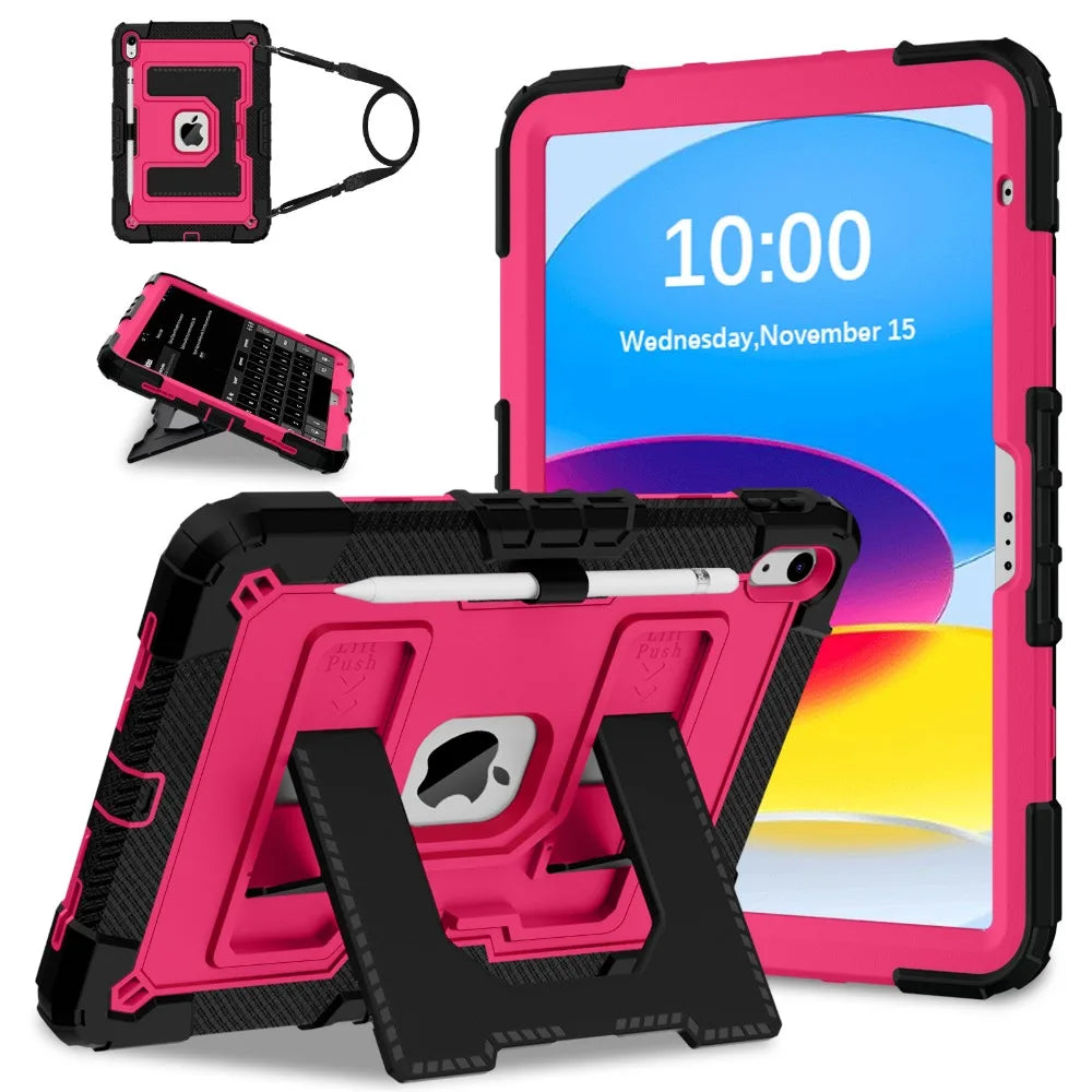 RhinoGuard Tactical 360 Heavy Duty iPad Case with Kickstand, Hand Strap & Shoulder Strap