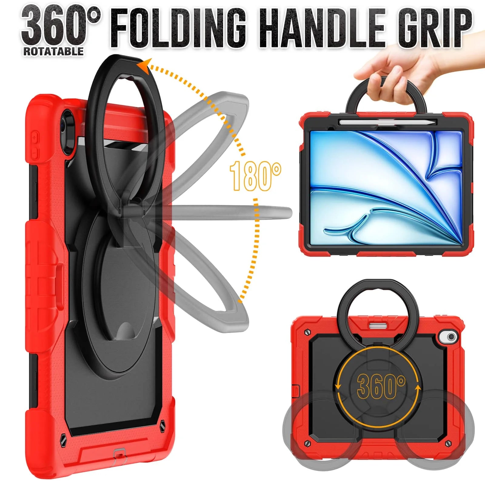 RhinoGuard Heavy Duty iPad Case with Rotating Stand & Shoulder Strap | Rugged Protective Case for iPad Air 13 (2024-2026)