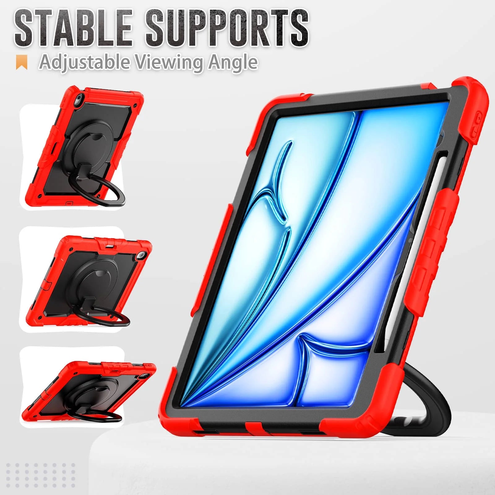 RhinoGuard Heavy Duty iPad Case with Rotating Stand & Shoulder Strap | Rugged Protective Case for iPad Air 13 (2024-2026)