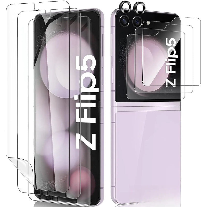 CrystalClear 3-Pack Hydro Gel TPU Screen Protectors with Camera Lens Protectors for Samsung Galaxy Fold 5 and Flip 5 Phones Avontic