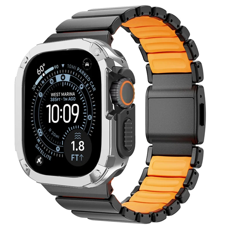 TitanFusion UltraGuard Series — Titanium Metal Band + Rugged Case for Apple Watch Ultra 3, Ultra 2, Ultra 1, Series 11, 10, 9, 8 (49mm / 46mm / 45mm / 44mm)