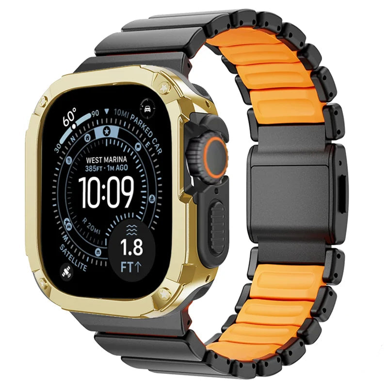 TitanFusion UltraGuard Series — Titanium Metal Band + Rugged Case for Apple Watch Ultra 3, Ultra 2, Ultra 1, Series 11, 10, 9, 8 (49mm / 46mm / 45mm / 44mm)