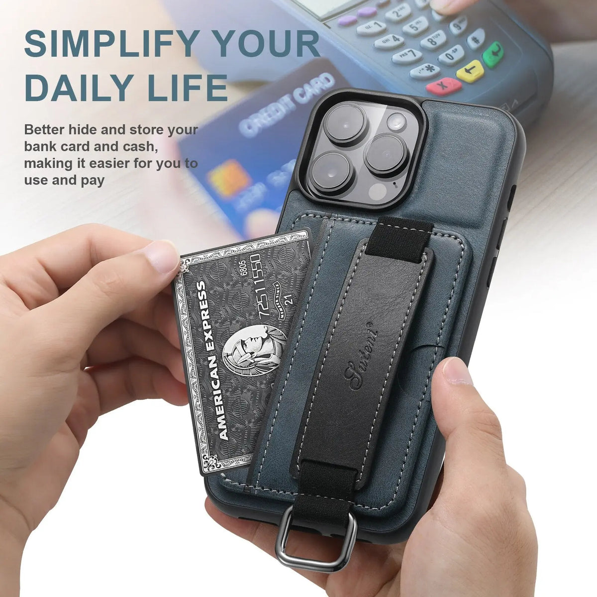 for iPhone 15 Pro Max Plus 15 Pro Case PU Leather Wallet flip Cover Stand Feature with Wrist Strap and Credit Cards Pocket Avontic