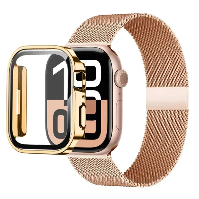 Milanese Stainless Steel Loop Band with Protective Case – Compatible with Apple Watch Ultra & Series 4–10 (40–49mm)