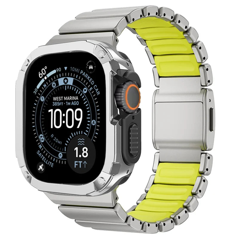 TitanFusion UltraGuard Series — Titanium Metal Band + Rugged Case for Apple Watch Ultra 3, Ultra 2, Ultra 1, Series 11, 10, 9, 8 (49mm / 46mm / 45mm / 44mm)