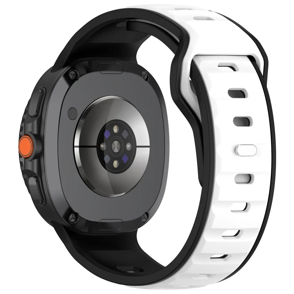 Avontic PulseFlex Black / White vented silicone sport band for Galaxy Watch9, Watch8 and Watch8 Classic on a clean background