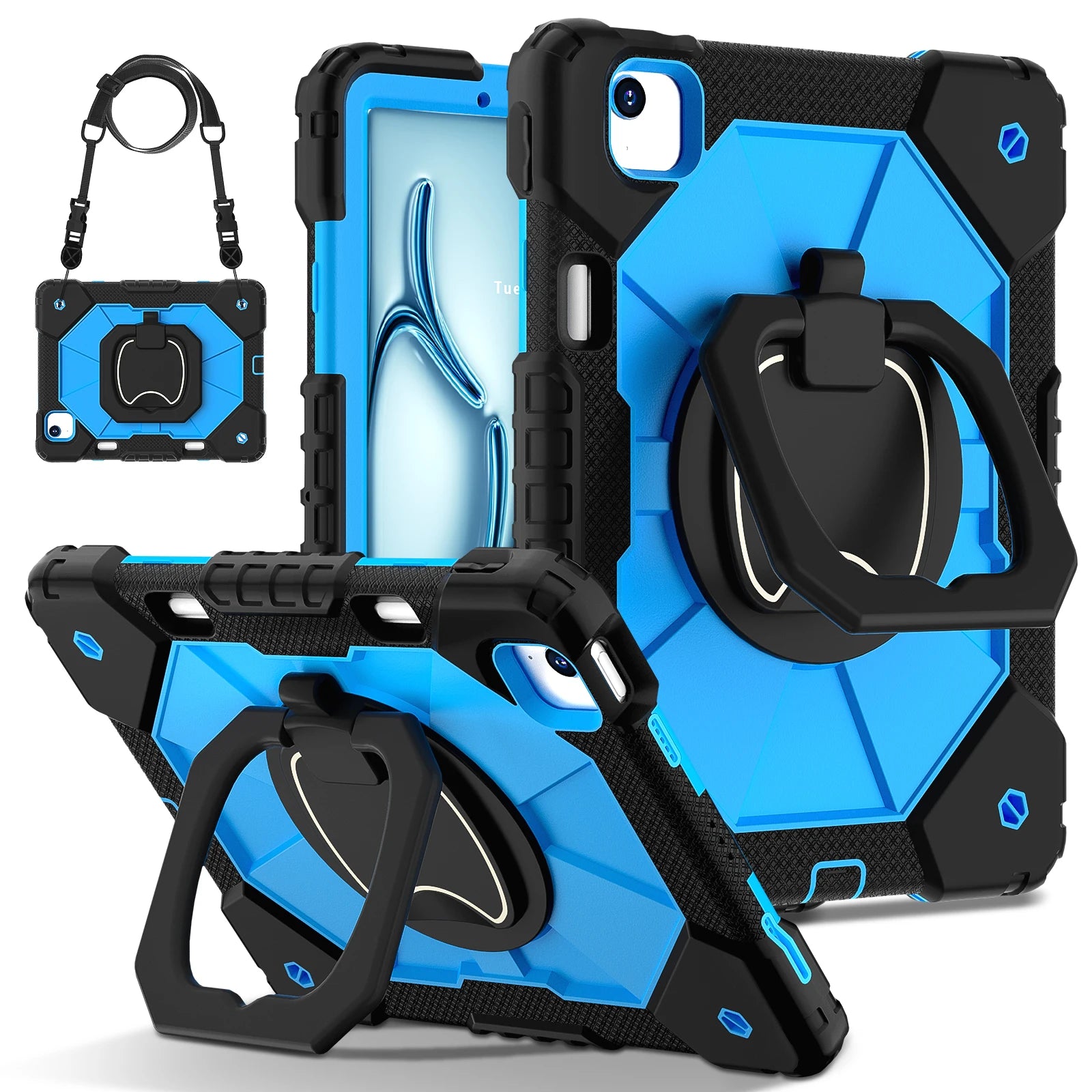 Shockproof Armor Stand Case with Kickstand & Hand Strap for iPad Mini, iPad Air & iPad Pro