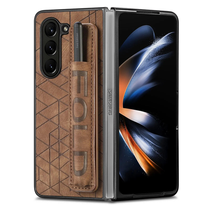For Samsung Galaxy Z Fold 5 Fashion Case with Wristband Ring Design & Pen Holder Lightweight Slim and Fit Anti-fall Cover Avontic