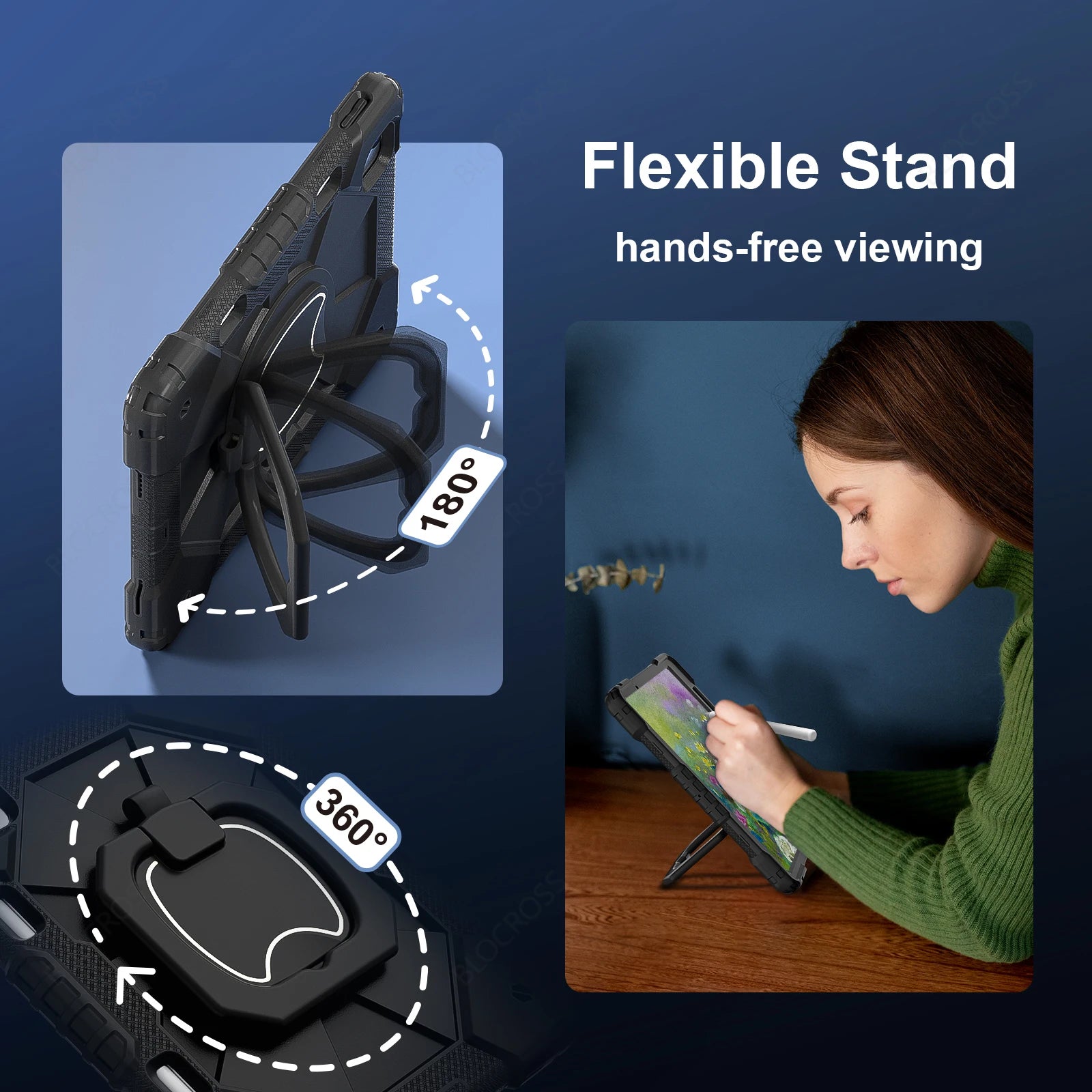 Shockproof Armor Stand Case with Kickstand & Hand Strap for iPad Mini, iPad Air & iPad Pro