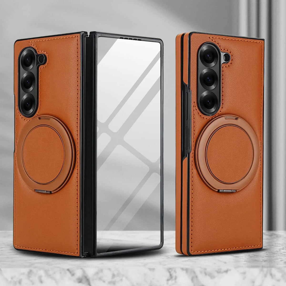 MagRing Leather Shield Case For Samsung Galaxy Z Fold 7, 6, 5, 4, and 3