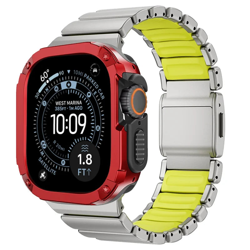 TitanFusion UltraGuard Series — Titanium Metal Band + Rugged Case for Apple Watch Ultra 3, Ultra 2, Ultra 1, Series 11, 10, 9, 8 (49mm / 46mm / 45mm / 44mm)