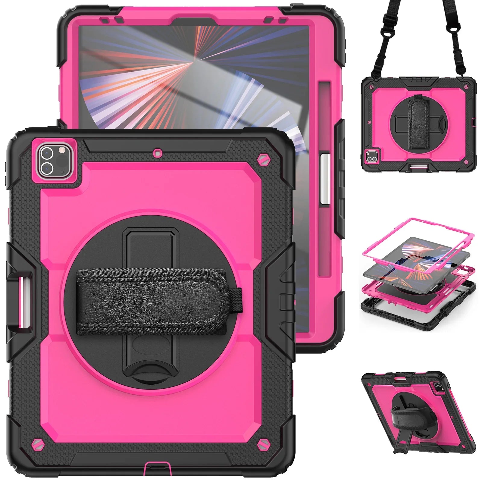 RhinoGuard Shockproof iPad Case with Stand, Hand Strap & Shoulder Strap – Military-Grade Protective Cover for iPad Pro, iPad Air & iPad (All Sizes)