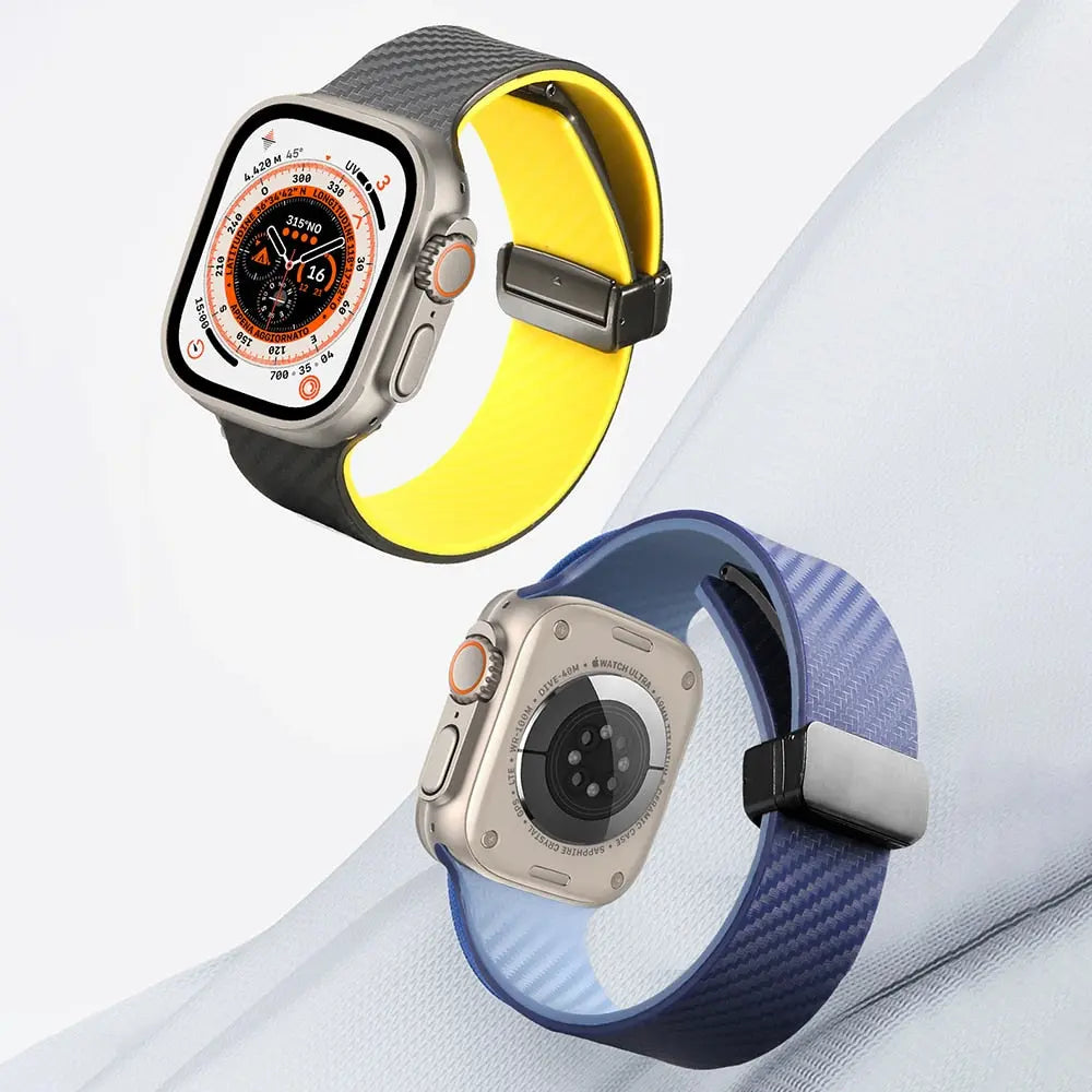 For Apple Watch Band 49mm 45mm 41mm 44mm 40mm 38/42mm Carbon Fiber Magnetic Silicone Strap Bracelet for IWatch Ultra SE 8 7 6 5 Avontic
