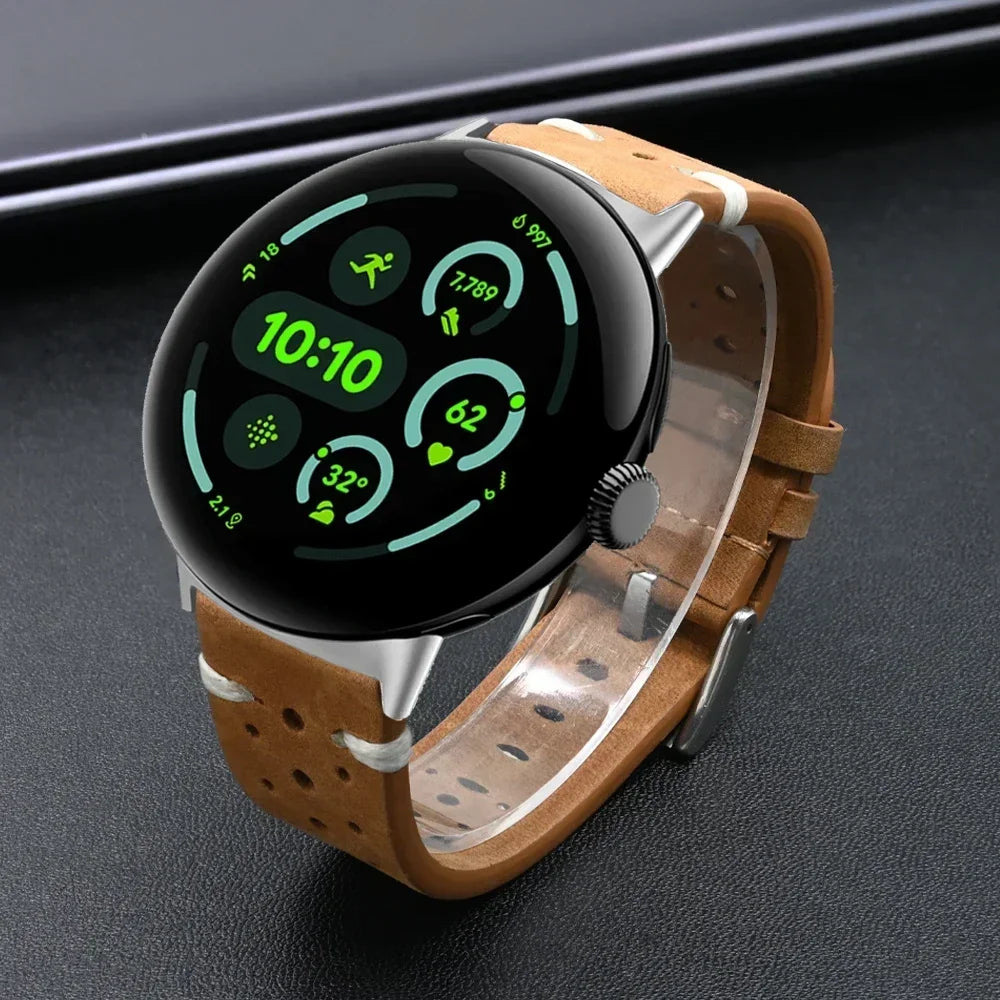 LeatherCraft™ Luxe Band for Google Pixel Watch 4 / 3 / 2 / 1 – Premium Genuine Leather Strap with Polished Stainless Steel Buckle