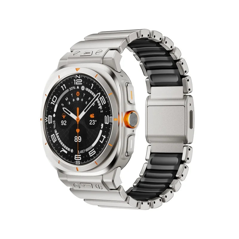 Avontic PulseLink Titanium-Tone / Black contrast-link stainless steel band for Galaxy Watch Ultra and Ultra2 47mm
